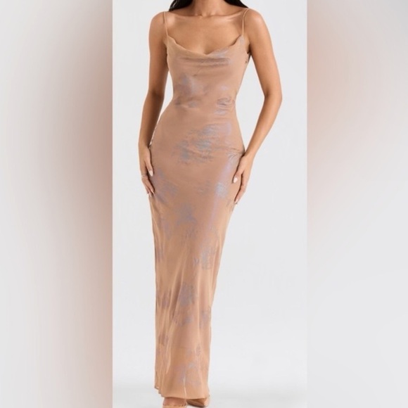 House of CB Gabrielle IRIDESCENT CAFE AU LAIT MAXI DRESS Size L+ - Picture 4 of 11